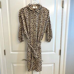 EUC Chico's Leopard Print Dress, 3/4 Sleeve, Belt, Button Front, Sz 2 (M)